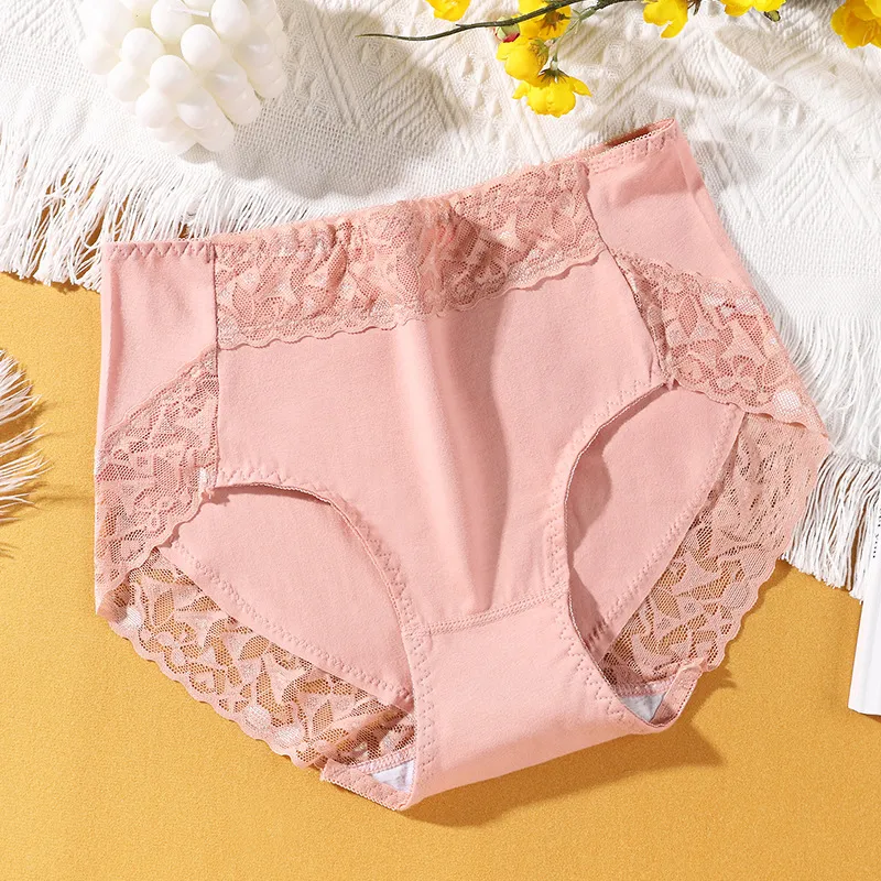 100%綿 レース 切り替え 美尻 ハイウエスト 上げ尻 素肌に優しく スタンダード ショーツ