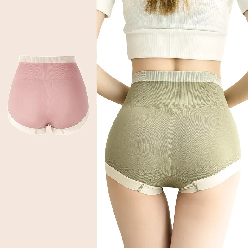 女性に大人気 ハイウエスト シームレス 高通気 おなか引き締め 配色 スタンダードショーツ