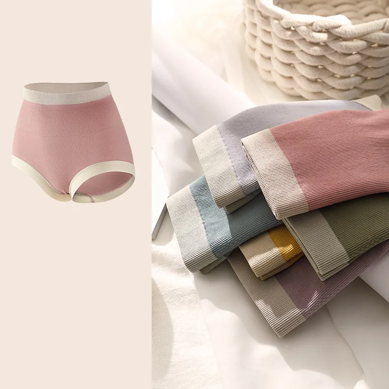 女性に大人気 ハイウエスト シームレス 高通気 おなか引き締め 配色 スタンダードショーツ