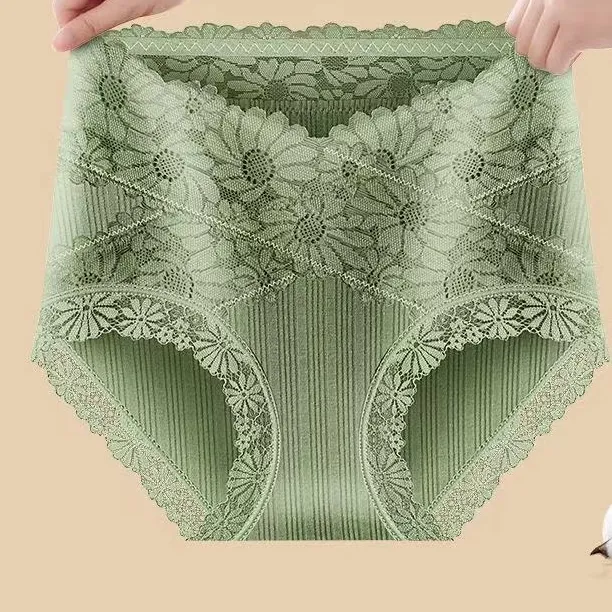 【3枚セット】 華やかな刺繍 ハイウエスト 切り替え レース 柔らかい プリント ショーツ