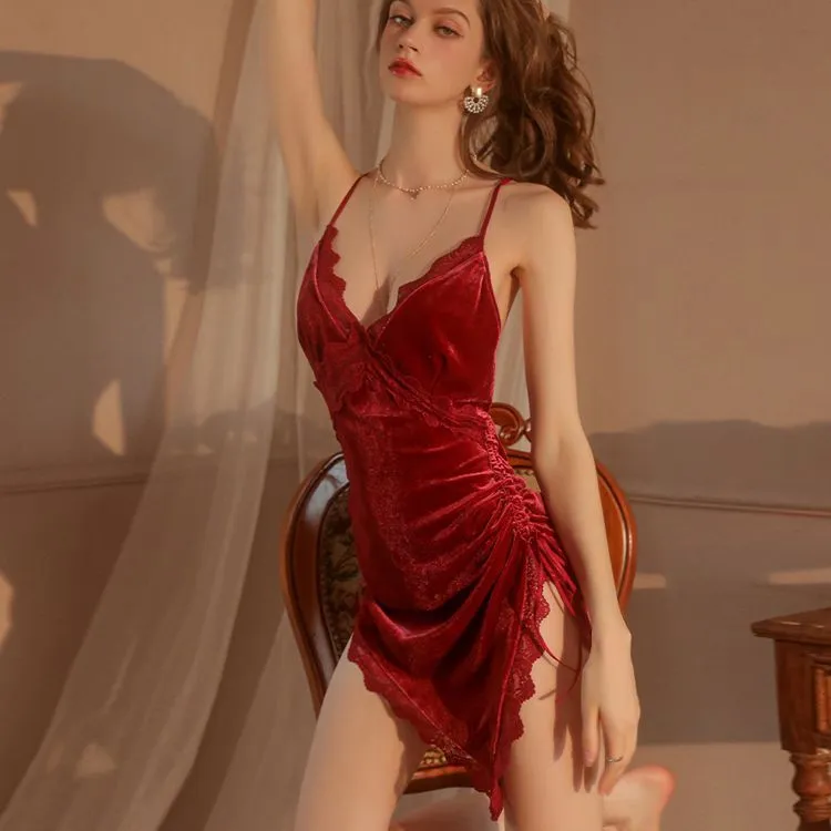 超過激 Vネック 彼の心を揺さぶる レトロ レース 背魅せ 女っぽ 誘惑力MAX ベビードール